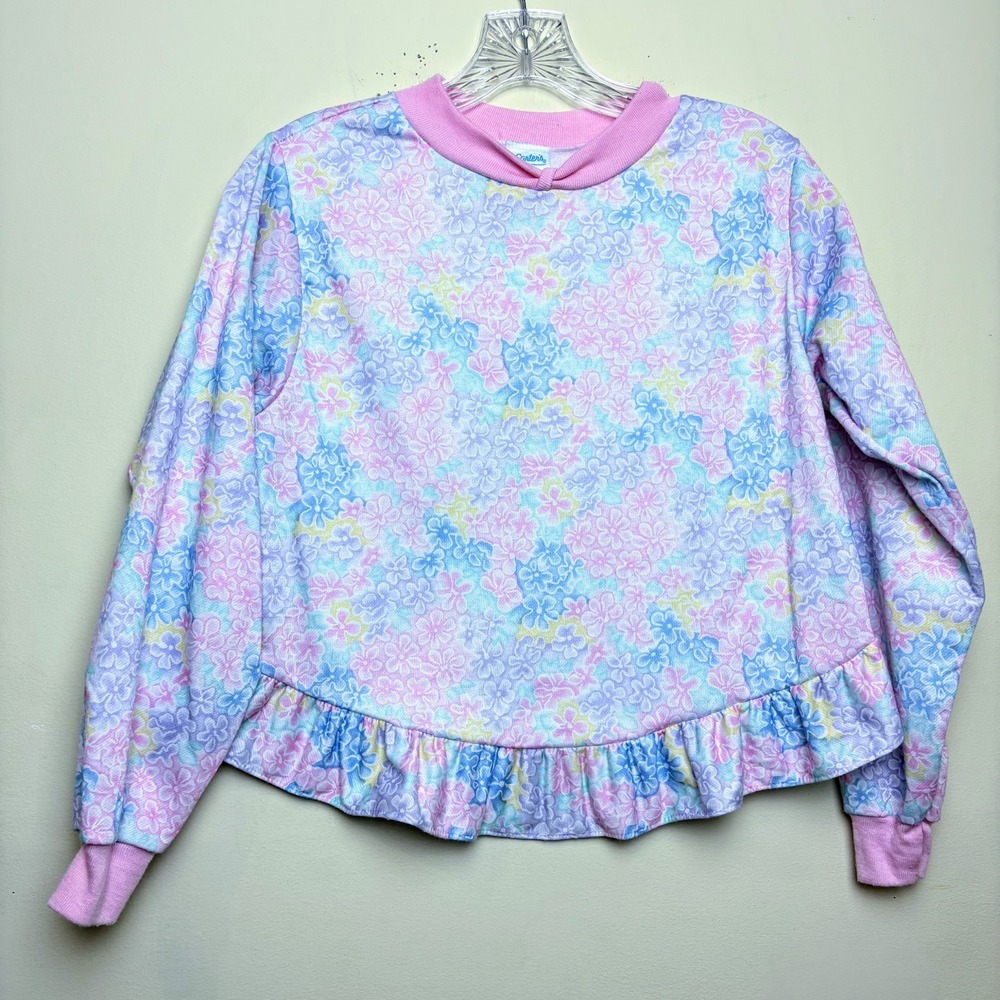 Carter's Vintage 1990s 80s Girls Ruffle Pink Purple Blue Floral Sweatshirt Sz 4